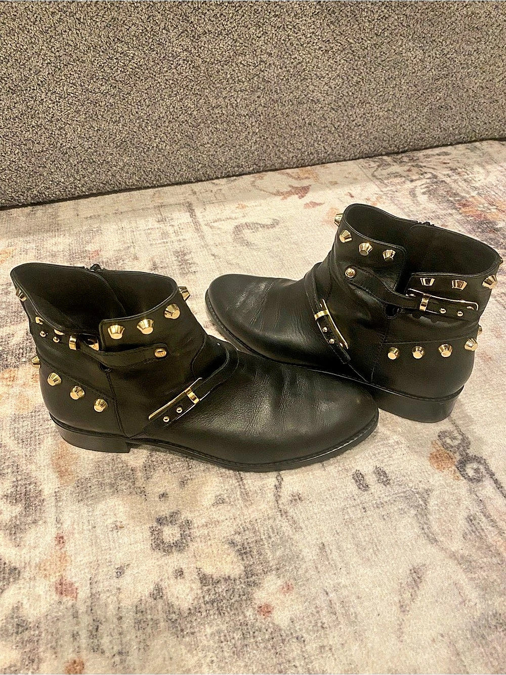 Stuart Weitzman Black Studded Ankle Boots